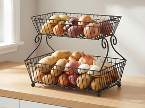 Premium <b>Stackable</b> Metal Wire Storage <b>Baskets</b> Rectangle Hanging Simple Multi Purpose Neatening Organizers - Product Image 2