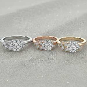 Anillo de compromiso de diamante cultivado en laboratorio Stonewels con piedras laterales en racimo, engaste de oro de 14K, para anillo nupcial de lujo certificado - Product Image 4