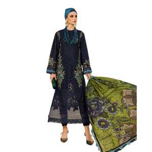 En gros, Ensembles 3 pièces pour femmes, Salwar Kameez pakistanais en tissu Lawn avec broderie au col, Salwar uni en tissu Lawn et Dupatta, style décontracté d'été - Product Image 1