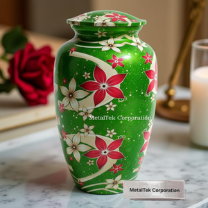 Urna Funeraria de Metal Premium, Urna para Cenizas de Aluminio Hecha a Mano, Recipiente Duradero para Cenizas de Adultos, Elegante Florero Conmemorativo con Diseño Floral - Product Image 1