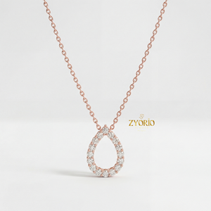 Colgante de Diamante en Forma de Lágrima con Halo en Oro Rosa y Cadena de Eslabones, Joyería Fina Elegante y de Lujo para Mujer, Ideal para Compromiso, Boda o Fiesta, Atemporal - Product Image 1