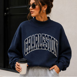 Sweat-shirt Charleston personnalisé style streetwear rétro avec lettrage universitaire pour femme, col montant, coupe oversize, en polaire décontractée, vêtement d'hiver - Product Image 3