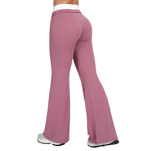 High Quality Women High Waist <b>Flared</b> Yoga Lounge Pants Four Way Stretch Quick Dry Athletic Trousers - Product Image 2
