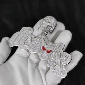 Pendentif Crâne Angélique en Argent 925 avec Diamant de Laboratoire pour Homme, Collier Hip Hop Émaillé Rouge Sertie de Diamants, Bijoux Certifiés - Product Image 3