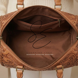 Sac de voyage en cuir véritable Western, sac de voyage en cuir repoussé avec fermeture éclair et bandoulière, sac Speedy tendance en cuir de vachette de taille moyenne pour cowgirl - Product Image 6