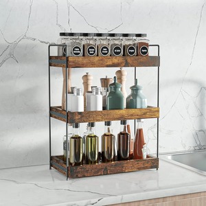 Organizador de especias rústico de madera de 3 niveles, adecuado para condimentos y hierbas, crea una cocina ordenada y bien organizada. Venta al por mayor desde India. - Product Image 6