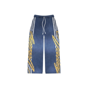 Design Your Own Distressed Men's 2 Piece Sweat Suits Long Sleeve Y2K Rhinestone Graphic Zipper Hoodies and Flared <b>Sweatpants</b> <b>Set</b> - Product Image 5