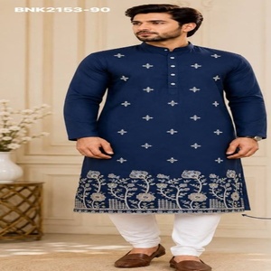 Proveedor de la colección de pijamas de algodón Kurta-R para hombre, de manga larga y con trabajo Daman, de seda suave de primera calidad, de Surat. - Product Image 1