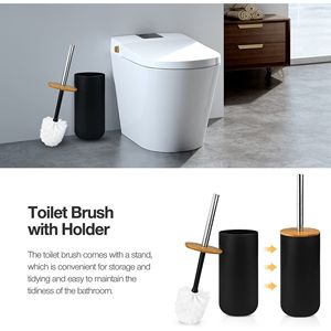 Set di Accessori per Bagno in Plastica e Bambù, 6 Pezzi, Set Portaspazzolino Salvaspazio per Piccoli Ambienti - Product Image 5
