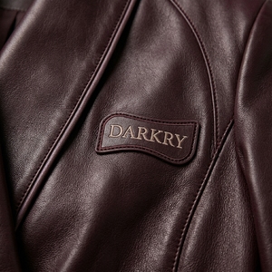Burgundy Wine <b>Womens</b> Real Leather Wrap Coat Jacket Asymmetrical <b>Shawl</b> Lapel Gathered Waist Factory Hot Supplier - Product Image 6