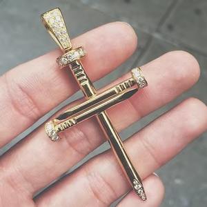 Micro <b>Cross</b> Diamond Cluster <b>Pendant</b> Gold Plated Sterling <b>Silver</b> Jewelry Classic Letter Shape Party Charm - Product Image 1