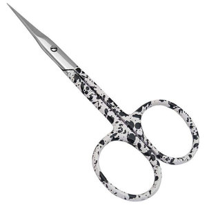 Ciseaux à cuticules en acier inoxydable, lame droite, pointe acérée, trou rond, manche noir et blanc moucheté, outils de beauté pour adultes, durables - Product Image 1