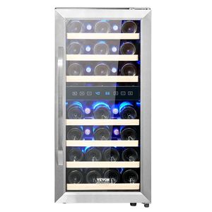 Doppia zona 33-bottiglia di vino refrigeratore Freestanding luce a LED frigorifero per vino e bevande - Product Image 1