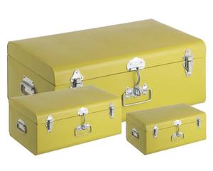 Koncept Kraft Inc 3063 Metal <b>Storage</b> Trunks Set 3 Rectangular Dust Proof Modern Style Yellow Color Large Medium Small Size - Product Image 1