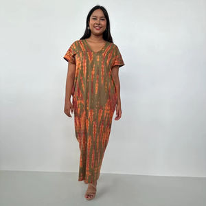 Cotton <b>Jersey</b> Tie Dye Lounge Dress Alisa Moroccan Caftan V Neck <b>Womens</b> <b>Dressing</b> <b>Gown</b> - Product Image 1