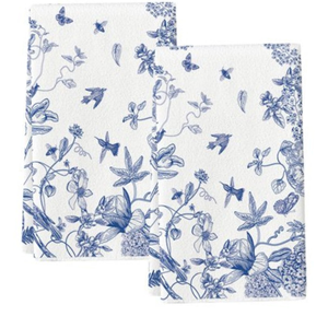 Cotton Eco-Friendly <b>Blue</b> Floral Print <b>Tea</b> <b>Towel</b> Set of 2 - Product Image 1