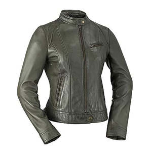 Chaqueta de Motocicleta para Mujer, Estilo Café Racer, de Lona Transpirable, Corte Ajustado, Cuello Mao, Botón Único, con Bolsillos con Cremallera - Product Image 4