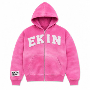 Sudadera con Capucha Unisex de Algodón 100% con Bordado Chenille Personalizado, Transpirable, Corte Regular, Color Rosa, Estilo Urbano, Venta al Por Mayor - Product Image 1