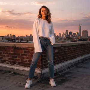 เสื้อฮู้ดดี้ผ้าฝ้ายเฟรนช์เทอร์รี่สำหรับผู้หญิง ทรงครอป ปลายเสื้อแบบดิบ ทรงโอเวอร์ไซส์ ทรงบ็อกซี่ สไตล์สตรีทแวร์ แขนยาวพิเศษ โลโก้ด้านหน้า - Product Image 6