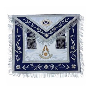 ผ้ากันเปื้อน Past Master Blue Lodge สีขาวและสีน้ำเงิน ทำจากผ้าไหม พร้อมลายปัก Bullion All Seeing Eye รุ่น MAP-0008 - Product Image 1