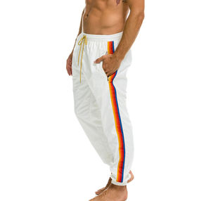 Wholesale Men's White Windbreaker Joggers Streetwear Rainbow Side Stripe Tracksuit Pants Waterproof Athletic Training <b>Trousers</b> - Product Image 2