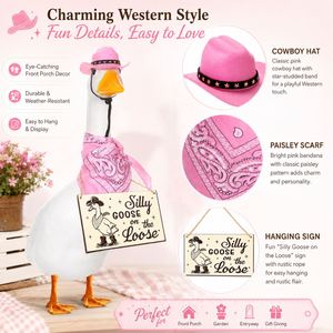 Décoration de porche : Chapeau de cowboy rose, bandana à motif paisley, panneau « Silly Goose », statue de jardin - Product Image 3