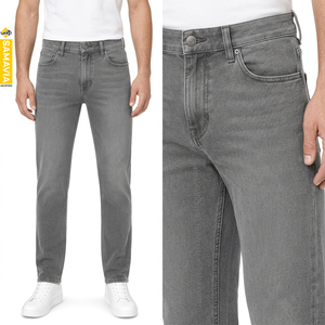 SAMAVIA Jean en denim coupe slim à jambe droite pour homme, gris délavé, en coton, style décontracté, collection automne, fabricant OEM ODM en gros - Product Image 4