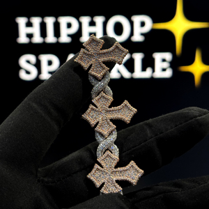 HIPHOP SPARKLE Cross <b>Infinity</b> Iced Two-Tone Rose Gold White Gold Plated 925 Sterling Silver Moissanite Chain Link Gift - Product Image 2