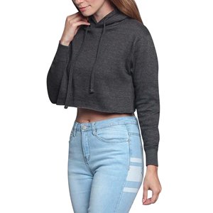 Sudadera Corta con Capucha para Mujer, Color Gris Sólido, Mezcla de Algodón, Estilo Casual de Otoño - Product Image 1