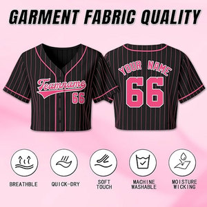 Black Women's Cropped Baseball Jersey Custom Team Name Number V Neck Crop Shirt for Softball Teams Players Fans and <b>Coaches</b> - Product Image 3