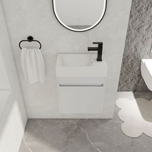 18-Inch <b>Floating</b> <b>Wall</b>-Mounted Bathroom Vanity with White Resin Sink and Soft-Close Cabinet Door - Product Image 6