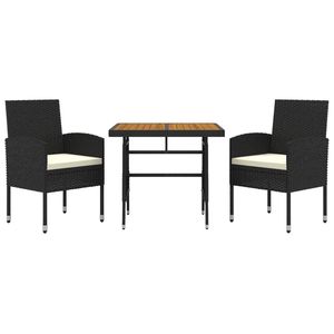 Conjunto de Comedor para Exterior de Madera de Acacia Sólida con Ratán PE Negro, Colección de Muebles de Jardín de Acero - Product Image 3