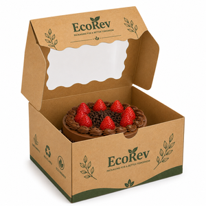 EcoRev Bakery Boxes With Window Kraft Paper Rigid Packaging For Macarons And Cakes Recyclable Food <b>Container</b> - Product Image 4