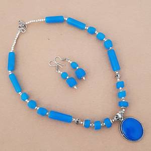 Chalcedony Necklace <b>Earrings</b> Set Handmade Gemstone Jewelry For Women Silver Overlay Wholesale Fashion Gift - Product Image 1