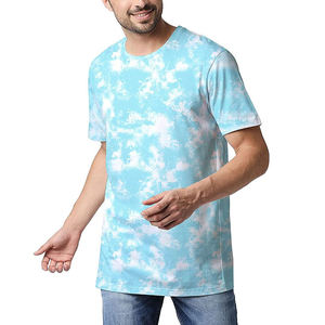 T-shirt décontracté pour homme, bleu clair uni, avec logo sur le devant, style hip-hop, col rond, manches courtes, en jersey respirant, streetwear, vente en gros OEM - Product Image 1