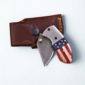 Nouveau couteau pliant de poche en acier Damas premium, manche drapeau américain, verrouillage Liner Lock Damas Booster, DIY OEM - Product Image 6