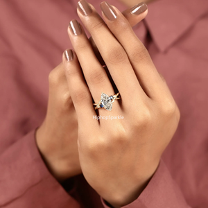 Bague de luxe en or avec pierres latérales taillées en marquise, baguette et rondes, design de bande conique, bijou élégant et de prestige - Product Image 5