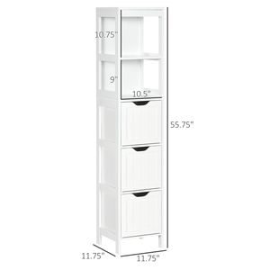 Mobiletto da Bagno Bianco a 3 Cassetti e 2 Ripiani, Sottile e Autoportante, Organizzatore per Asciugamani e Biancheria - Product Image 3