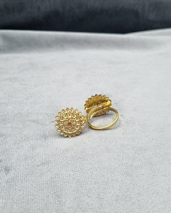 Traditionele Zonnebloem Statement Ring met Amerikaanse Diamanten, Verstelbaar, Etnische Bruidsring, Indiase Trouwring, Groothandel - Product Image 6