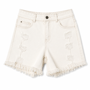 Shorts de mezclilla desgastados con dobladillo deshilachado, cintura media, casuales de algodón para mujer, estilo urbano de verano, OEM ODM - Product Image 2