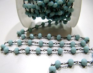 3- Feet Amazonite Rondelle Faceted Size 6mm wire wrapped Hydro Quartz Beaded <b>Rosary</b> Chain - Product Image 4