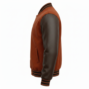 Chaqueta Varsity Marrón para Hombre, Exterior de Lana/Poliéster, Secado Rápido, Estilo Vintage, Corte Ajustado, Número 28 Bordado, Informal, Otoño, Corte Regular - Product Image 2