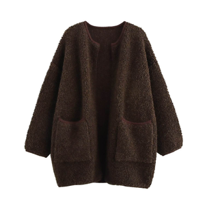 Women V-neck Anti-shrink Knit Cardigan Loose <b>Pullover</b> <b>Sweater</b> with Pockets Solid Color Casual Winter - Product Image 2