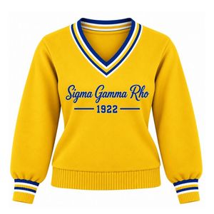 Pull en maille col V personnalisé pour femme, manches longues, motif lettres, bordure côtelée contrastante, style décontracté et tendance pour le quotidien - Product Image 1