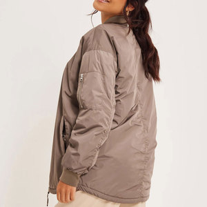 OEM ODM Women Lightweight Satin Jacket Zipper Closure Stand Collar Long Length Casual Style Windproof Nylon Satin Varsity Jacket - Product Image 3