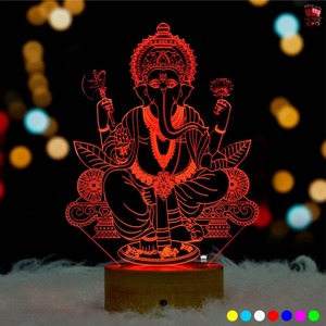 Lampe de nuit LED 3D Illusion Ganesh de qualité supérieure, lumière décorative en acrylique pour la salle de prière, la maison, le temple, la chambre à coucher, le bureau - Product Image 1