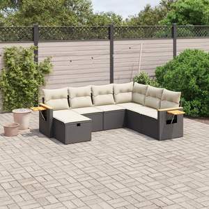 Ensemble de canapés de jardin modulaires en rotin PE noir et blanc crème, 7 pièces - Product Image 1