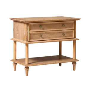 Mesita de noche hecha de madera de caoba de alta calidad con acabado natural y 2 cajones para uso en dormitorio. - Product Image 2