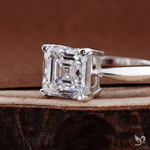 3.0 carat asscher cut lab grown diamond <b>ring</b> pinched shank <b>solitaire</b> 10K white gold luxury geometric engagement <b>ring</b> - Product Image 3