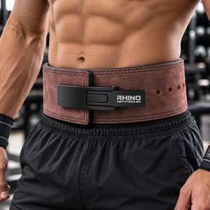 Ceinture de musculation en cuir Rhino Fitness avec boucle à levier, soutien lombaire, entraînement en salle de sport, marron - Product Image 5